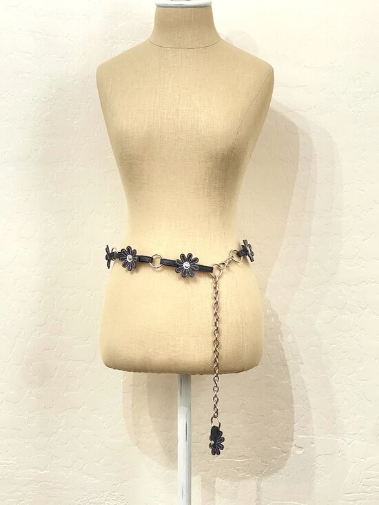 Daisy Flower Chain Link Belt Silver Black White main image 4